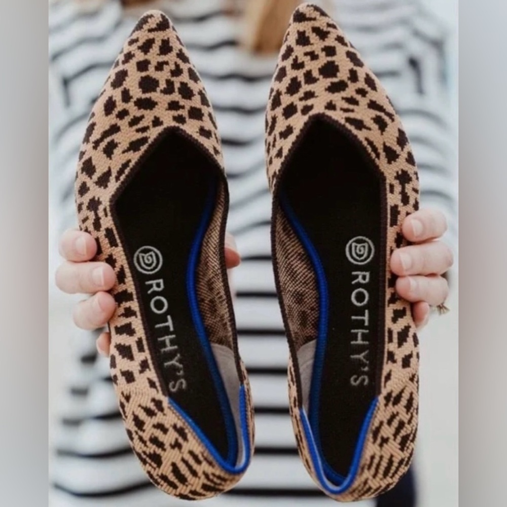 ROTHY’S The Point Leopard Cheetah Animal Print Pointed Ballet Flat Shoes 7